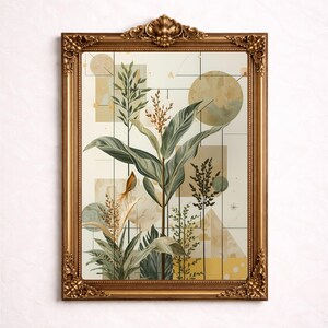 Boho Neutral Botanical Geometric Wall Art Printable Beige Sage Modern Digital Download No:32
