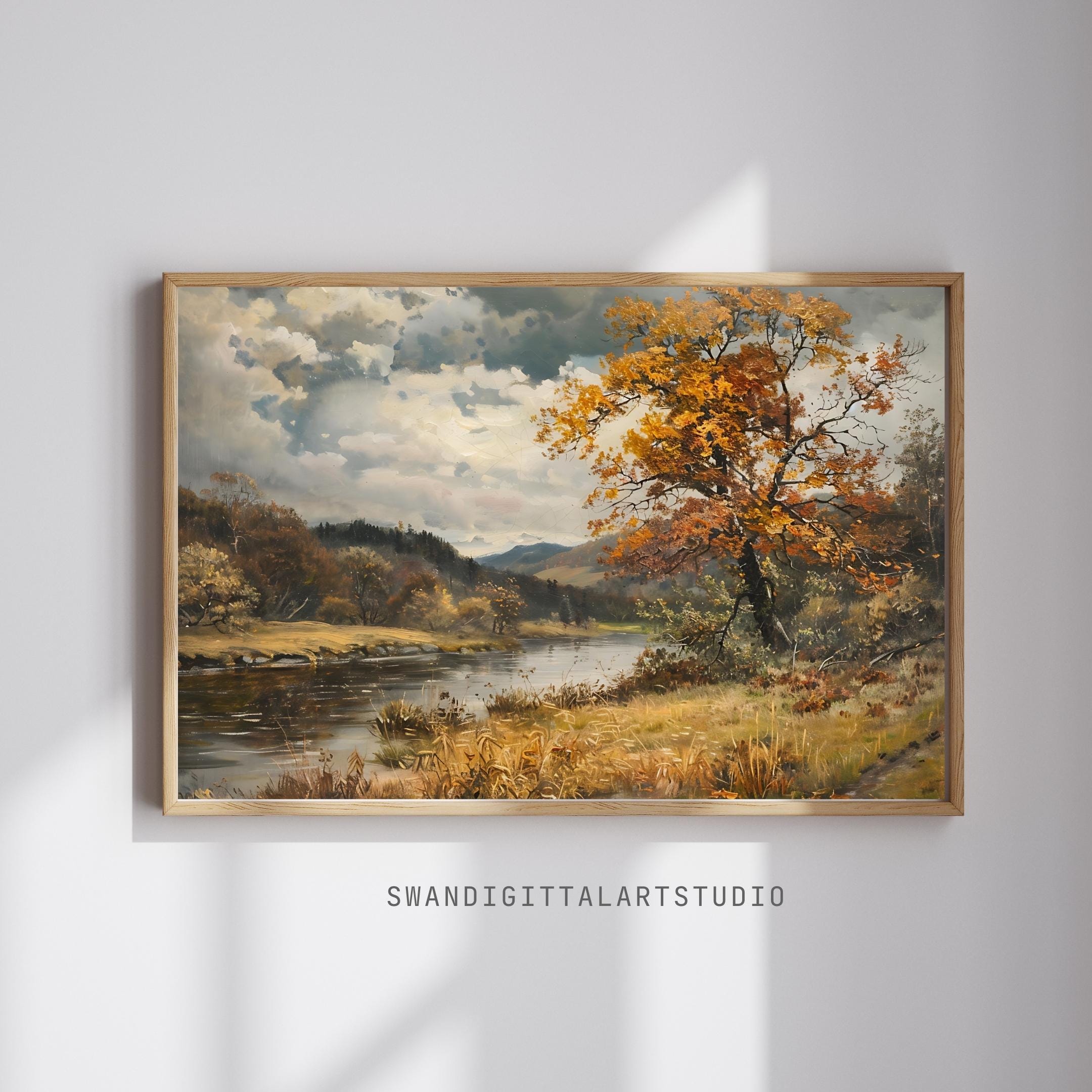 Autumn Landscape Wall Art Printable | Vintage Fall Countryside Painting ...