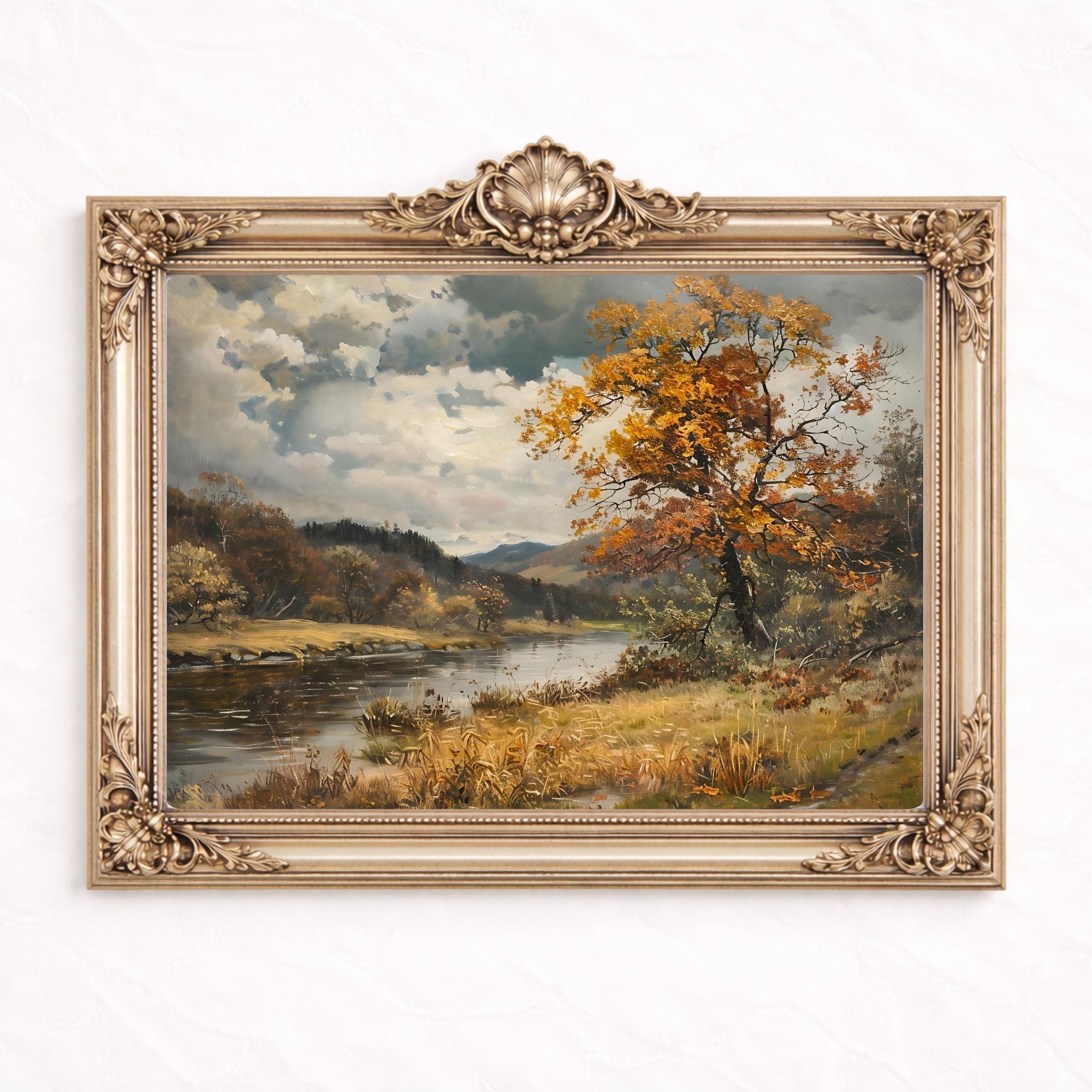Autumn Landscape Wall Art Printable | Vintage Fall Countryside Painting ...