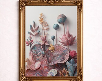 Pastel Marble Floral Wall Art Printable Modern Abstract Botanical Digital Download