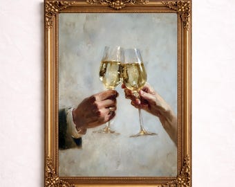 Arte de pared imprimible con brindis con champán / Arte minimalista para celebraciones / Descarga digital
