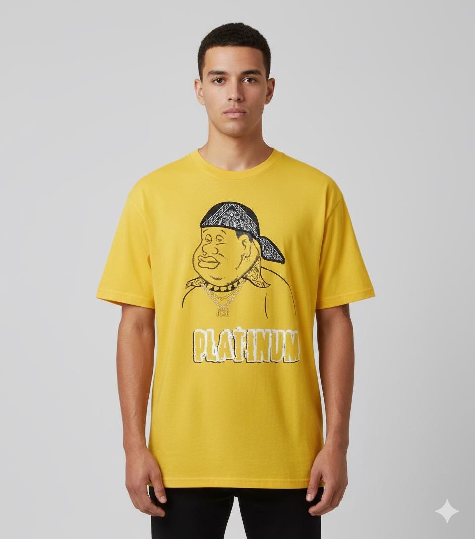 Y2K FUBU Platinum Fat Albert Graphic T Shirt XL Yellow Hip Hop Tee