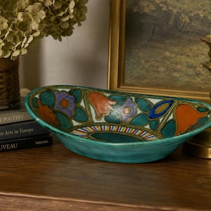 Antique 1923 PZH Gouda Riviera Pottery Bowl | Dutch Art Nouveau Dish 7.75"