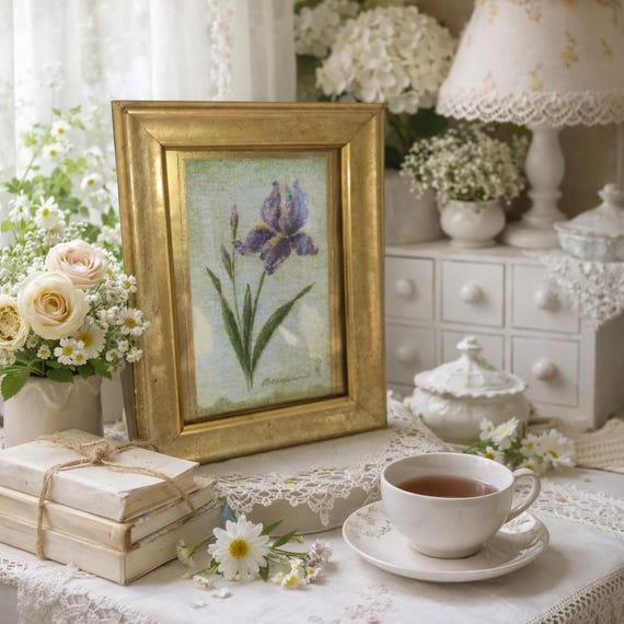 Framed Purple Iris Botanical Print Gold Gilt Frame 9x7 - Etsy
