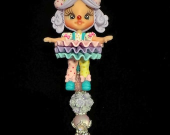 Bolígrafo de arcilla con diseño de payaso de circo pastel hecho a mano