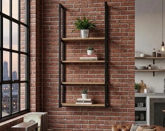 Estantería flotante industrial, estantería de roble para pared, estante de pared con marco de metal negro, estantería moderna estilo loft, decoración de pared minimalista.