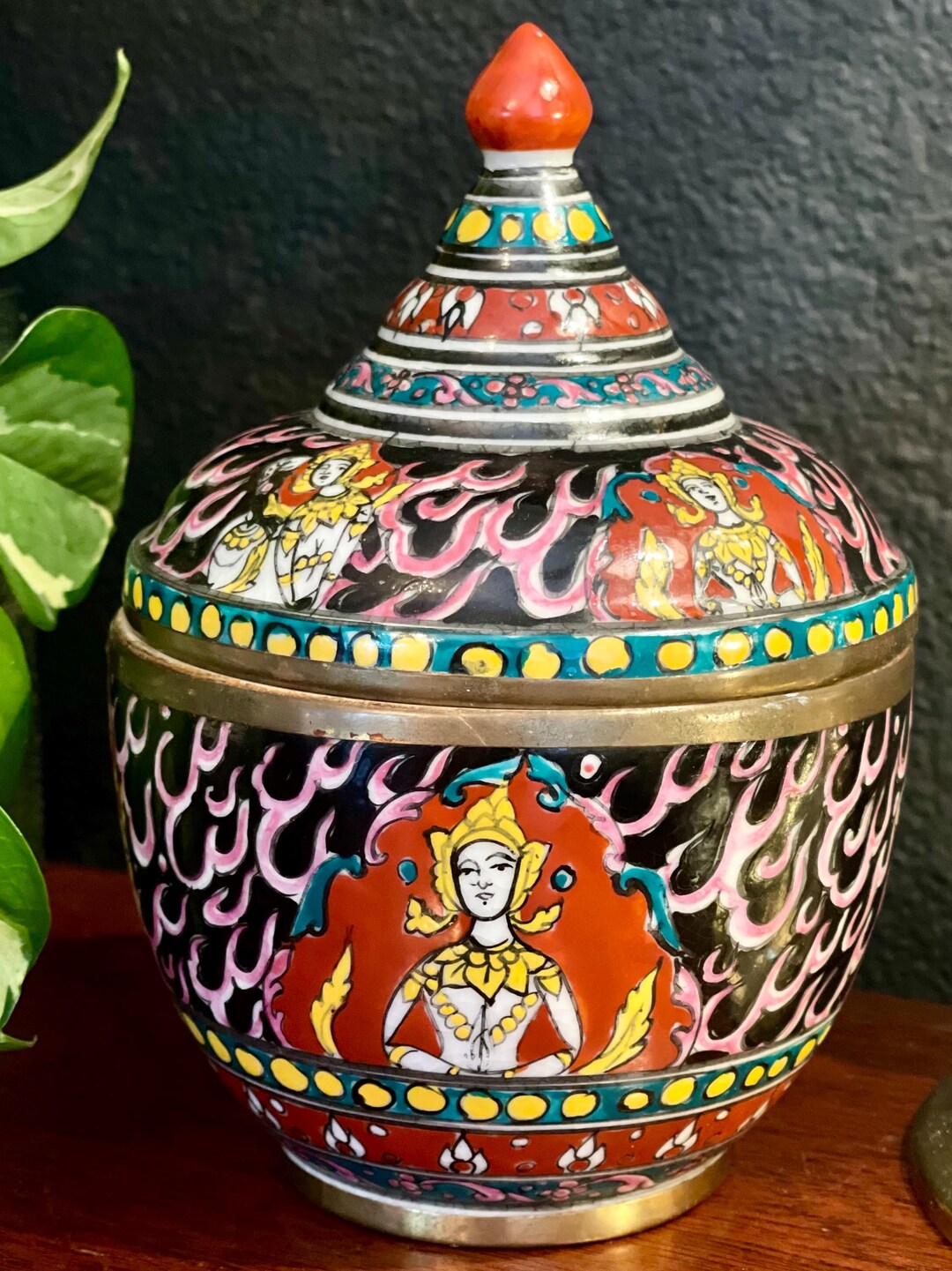Antique Thai Bencharong Hand Painted Porcelain Lidded Bowl. - Etsy