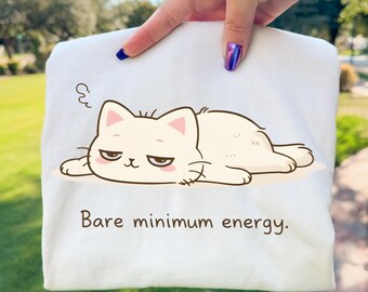Bare Minimum Energy Cat PNG, Funny Lazy Cat Design, Burnout Humor, Cute Minimal Cat Clipart, Sarcastic Quote Shirt