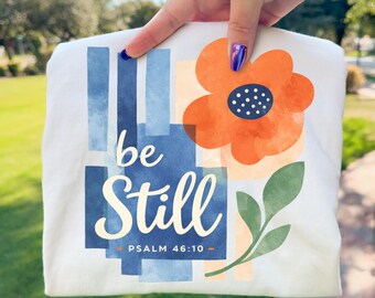 Be Still Psalm 46:10 Floral Christian druckbare Wandkunst | Minimal Bibel Vers Poster | Glaube Dekor | Cottagecore Blumenästhetischer Druck