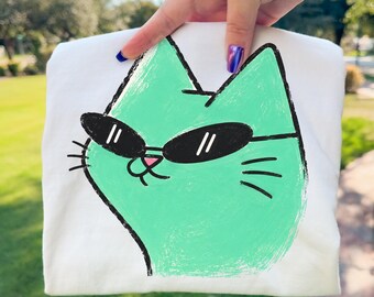Cool Cat Wearing Sunglasses PNG | Retro Cat Illustration | Funny Cat Clipart | Cute Cat Art Print | Digital Download