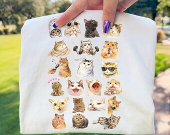 24 Funny Watercolor Cat Meme PNG Bundle | Cute Kawaii Animal Sticker Pack | Digital Download for POD, T-Shirts & Printable Crafts