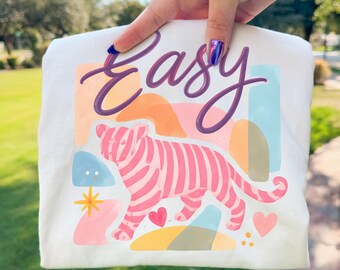 Easy Tiger Abstract PNG, Girly Trendy Pastel Animal Art, Preppy Cute Summer Design, Modern Color Block Illustration, Digital Download
