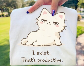 I Exist That’s Productive Cat PNG, Funny Lazy Cat Design, Minimal Cute Cat Clipart, Burnout Humor, Sarcastic Quote Shirt