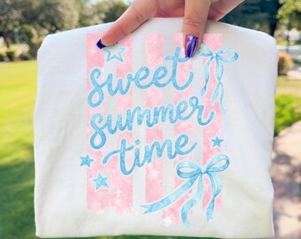 Sweet Summer Time Watercolor Print, Cute Girly Wall Art, Pastel Bow & Star Illustration, Soft Aesthetic Digital Download
