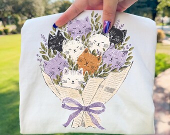 Cat Bouquet PNG, Cute Kitten Bouquet Clipart, Vintage Floral Cat Illustration, Cat Lover Gift, Sublimation Design, Digital Download