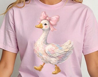 Easter Goose PNG, Goose Clipart, Coquette Bow Watercolor, Pastel Animal, Sublimation Design, Shirt Graphic