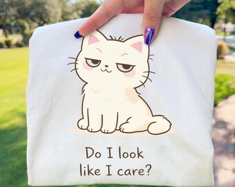 Do I Look Like I Care Cat PNG, Sassy Cat Design, Funny Sarcastic Quote, Cute Minimal Cat Clipart, Meme Shirt Design