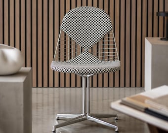 Chaise de salle à manger en fil d’acier con coussin damier – Chaise design moderne à base métallique