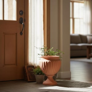 Jardinière en Terre Cuite Style Jardin – Coupe Cannelée sur Pied