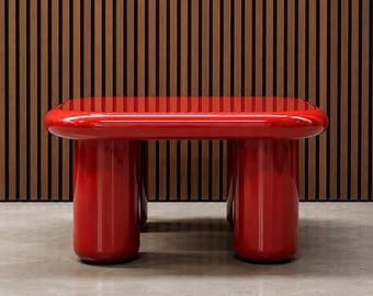 Mesa basse rouge laquée brillante – Mesa design moderne aux formes arrondies – Mobilier salon contemporain