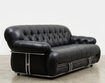 Canapé 2 Places Design en Cuir Premium Noir – Style Sculptural & Confort Haut de Gamme