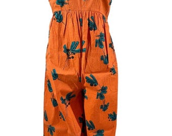 Anthropologie Orangefarbener Baumwoll-Jumpsuit | Strampler mit weitem Bein, Größe S