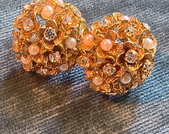 Vintage Christian Dior Clip On Earrings Large Gold Tone Crystal Statement Earrings Signed