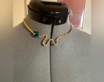 Gold Plated Snake Choker Necklace – Cubic Zirconia & Emerald Green Crystal
