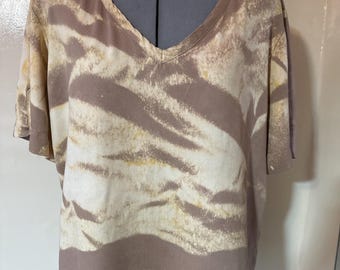 Cholet Brazilian Designer Abstract Print V Neck Top Short Sleeve