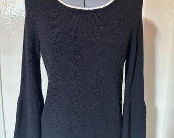 Calvin Klein Black Knit Bell Sleeve Top White Trim Size Small