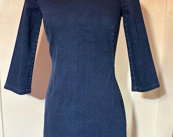 Zara  Blue Denim Dress Fitted Back Zip 3/4 Sleeve Cotton Dress