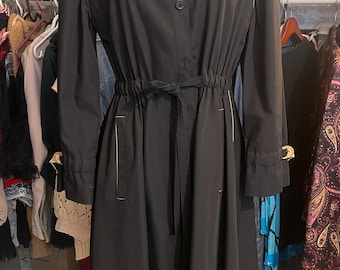 Vintage West Germany Black Trench Dress Coat, Nino-Flex Size S/M