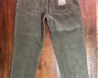 Vintage Buffalo David Bitton Olive Green Jeans Size 33 Denim Folded Hem