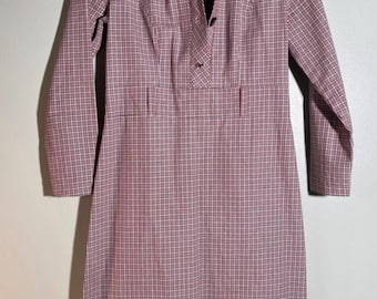 Vintage Handmade kariertes Baumwollkleid | Langarm Kariert, Gr. M