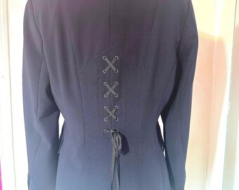 Sandra Angelozzi Black Tailored Blazer Jacket with Lace-Up Corset Back Size 40