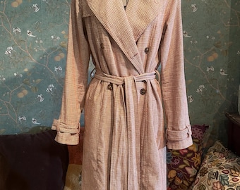 Houndstooth Linen Blend Trench Coat | Forever 21, Size Small