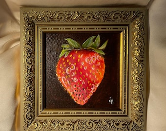 Sweet Red – Original Painting of Strawberry 6.1x5.9 inches