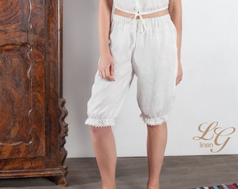 Bombachos de lino con ribete de encaje – Pantalones victorianos blancos ANASTASIA