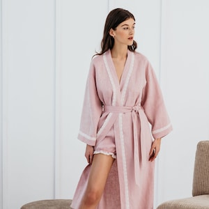 Linen long bath robe Elena