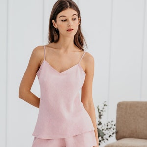 Linen cami strapped in dusty rose color