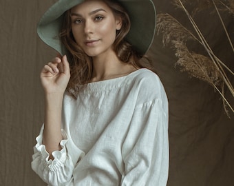 Oversized White Linen Blouse: Boho Ruffle Sleeve Top SCARLET