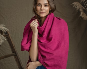Peony Pink Linen Scarf, Oversized Lightweight Shawl