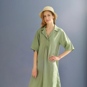 Linen oversize fit dress Laura in green