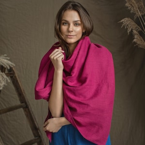 Linen scarfe big in peony pink linen