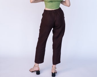 Linen Tapered Pants BARBARA for Women. Cropped Trouser. Linen Pants with Pockets. Elastic Waist Trouser. Premium Linen Clothing for Women