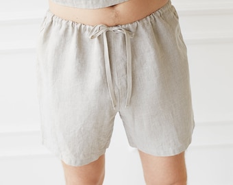 Bóxer de lino para hombre con cintura ajustable con cordón. Ropa interior de lino sin látex. Pijama orgánico.