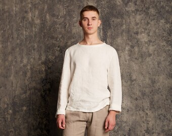 Men’s Linen Long Sleeve Top – Minimalist Linen Shirt – Lightweight Natural Linen Pullover – Casual Relaxed Fit Shirt PETER