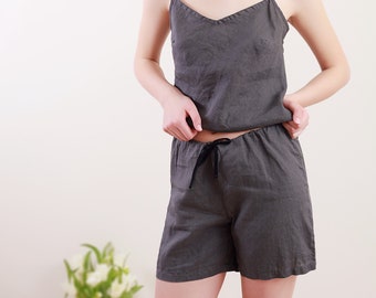 Linen Shorts CONSTANCE with Drawstring Waist, Linen Sleep Shorts, Sustainable Nightwear, Latex Free Underwear, Organic Lingerie,Gift for Mom