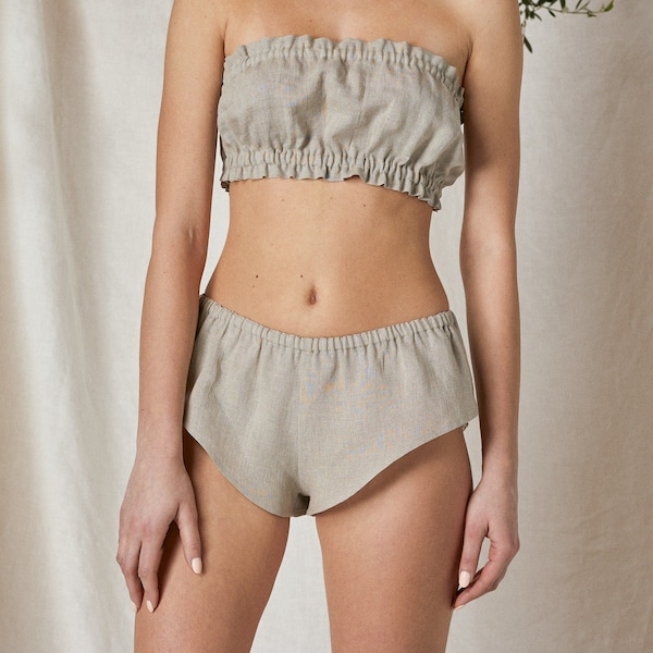 Linen Shorts - French Knickers Low Rise. French Cut Linen Organic Underwear. Linen Sustainable Sleepwear. Luxurious Natural Lingerie