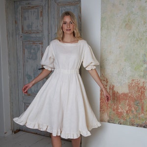 Linen Midi Dress ROMANCE/ Light and Elegant Summer Dress/ A Line Dress with Wide and Ruffled Skirt/ Beach Wedding Bridesmaid Linen Dress/